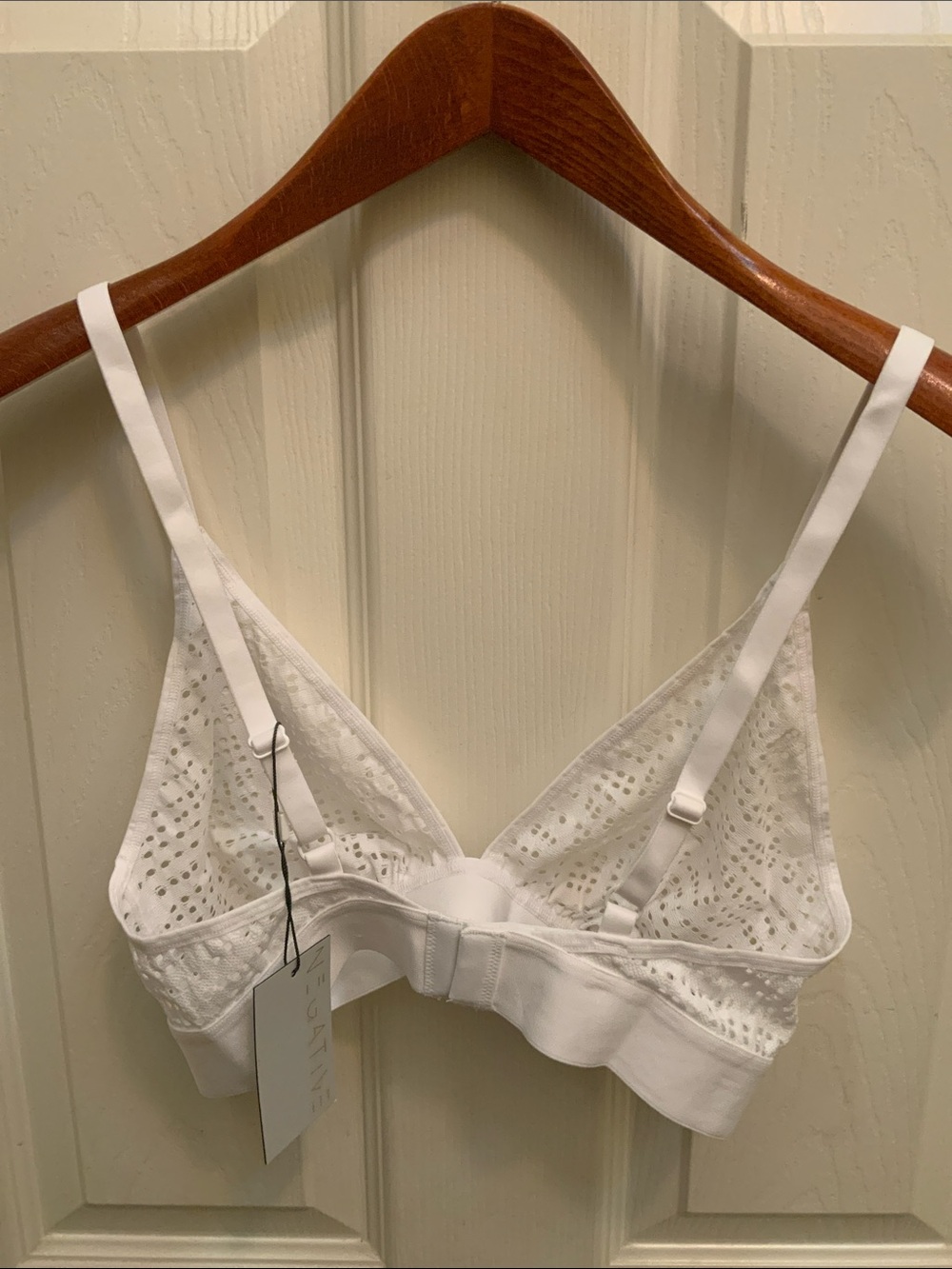 Negative Eyelet Lace Triangle Bra White Diamond-Embellished Bralette - Picture 4 of 4